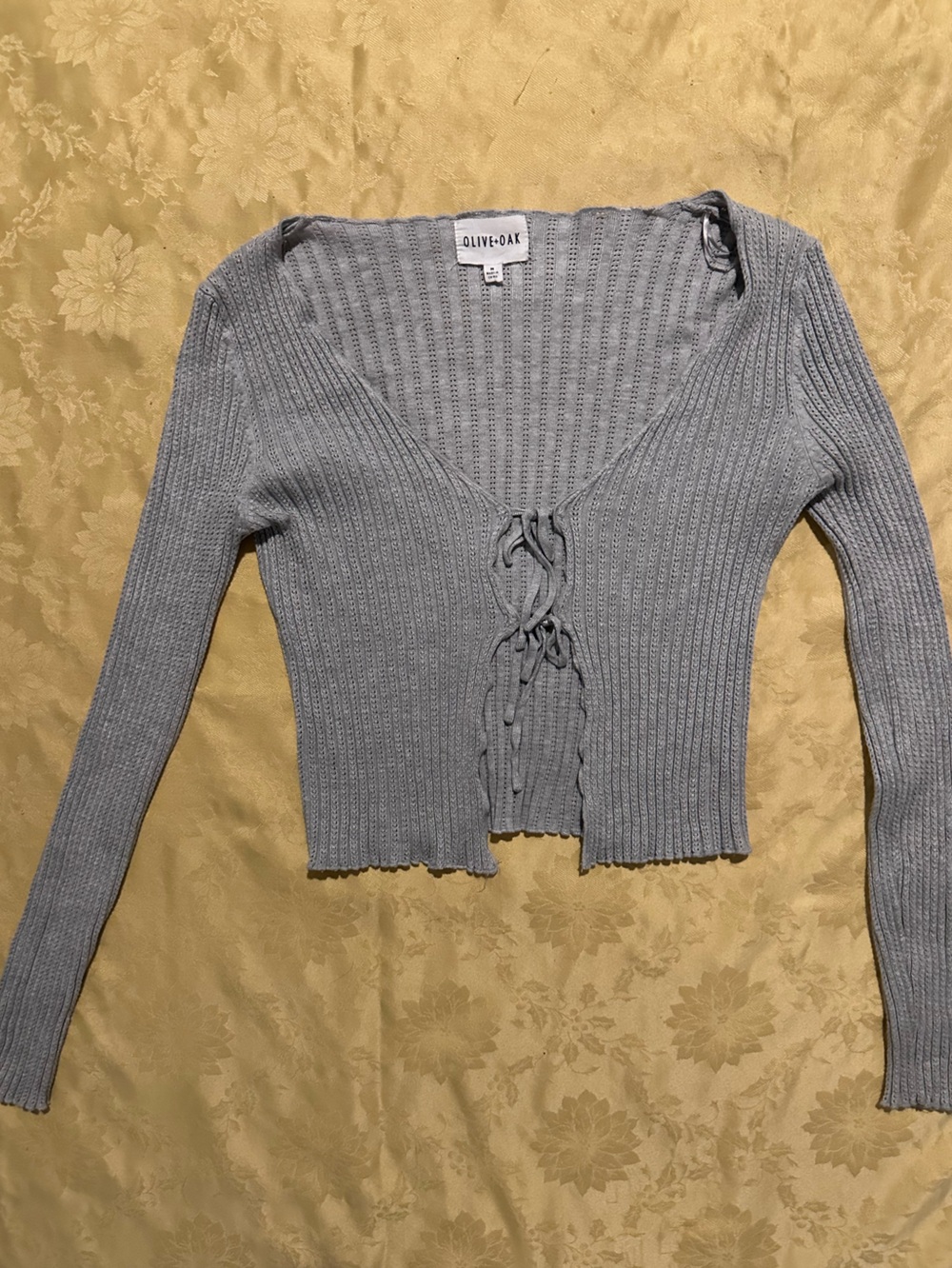 Olive & Oak Light Gray Ribbed Lace-Up Crop Top